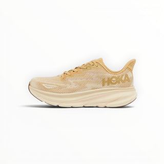 FWSports Shoes HOKA Clifton 9 men's running shoe in wheat shifting sand with engineered mesh and cushioned EVA midsole.
