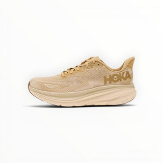 FWSports Shoes HOKA Clifton 9 running shoe in wheat shifting sand with engineered mesh upper and EVA midsole