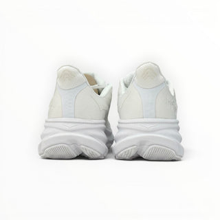 Rear view of white FWSports Shoes Hoka Clifton 9 women's running shoes showing the flared heel and EVA midsole.