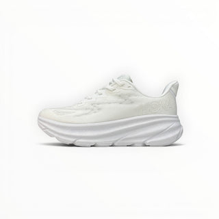 FWSports Shoes Hoka Clifton 9 men's white running shoe with engineered mesh upper and thick cushioned EVA midsole.