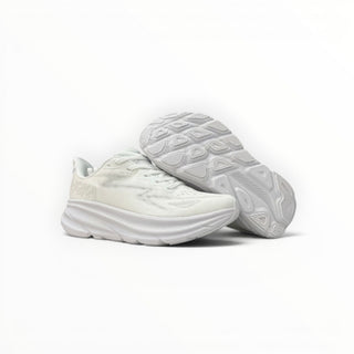 FWSports Shoes Hoka Clifton 9 women's running shoes in white with engineered mesh upper and thick EVA midsole