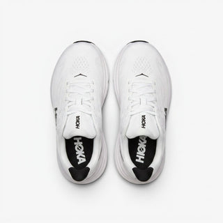 FWSports Shoes Womens Hoka Clifton 10 running shoes in white with black accents, top-down view showing mesh upper.