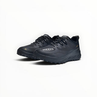 FWSports Shoes KEEN NXIS EVO WP womens black and gold waterproof hiking shoes with a durable trail-ready outsole.