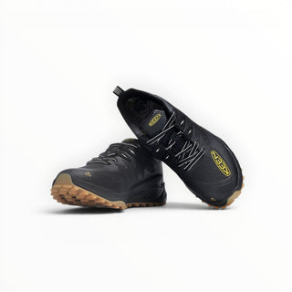 FWSports Shoes KEEN NXIS EVO WP waterproof hiking shoes in black with a gum rubber outsole and yellow logo details.