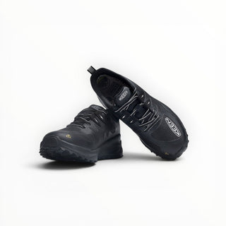 FWSports Shoes KEEN NXIS EVO WP womens waterproof hiking shoes in black with gold accents and durable rubber outsoles.