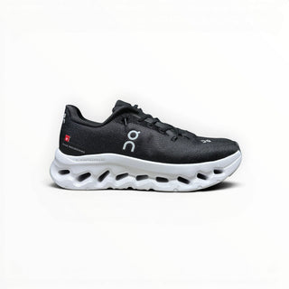 FWSports Shoes Mens On-Run Cloudtilt sneaker in black mesh with a white Cloudtec rocker sole and speed laces.