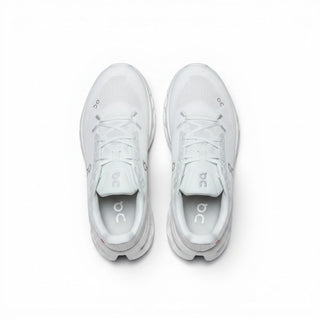 FWSports Shoes Mens On-Run Cloudtilt all white sneakers with breathable mesh upper and speed laces, top view.