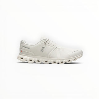FWSports Shoes Mens On Cloud 6 waterproof sneakers in white with mesh upper and cushioned rubber lug sole