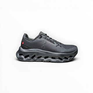 FWSports Shoes Mens On-Run Cloudtilt in black with breathable mesh upper, rocker sole, and Helion superfoam cushioning.