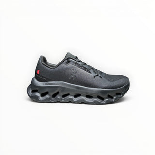 FWSports Shoes Mens On-Run Cloudtilt in black with breathable mesh upper, rocker shape, and Helion superfoam sole.