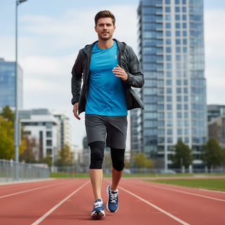FWSports Shoes Mens On-Run Cloudtilt sneakers in dark blue and white, worn by a man running on an outdoor track.