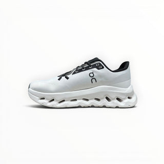 FWSports Shoes Mens On-Run Cloudtilt sneakers in white and black with mesh upper and thick Helion superfoam sole.