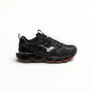 FWSports Shoes Mizuno Wave Prophecy 14S triple black running shoe with Infinity Wave plate and breathable mesh upper.