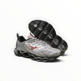 FWSports Shoes Mizuno Wave Prophecy 14S running shoes in white and red with Infinity Wave plate and mesh upper.
