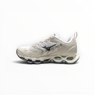 FWSports Shoes Mizuno Wave Prophecy 14S men's running shoe in white and grey with Infinity Wave plate technology.