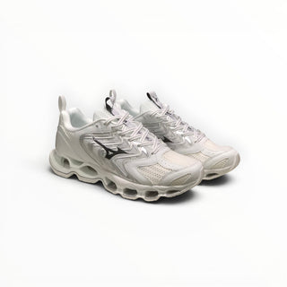 FWSports Shoes Mizuno Wave Prophecy 14S triple white running sneakers with Infinity Wave plate and mesh upper.