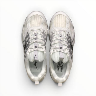 FWSports Shoes Mizuno Wave Prophecy 14S men's running shoes in triple white with breathable mesh and lace-up design.