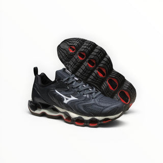 FWSports Shoes Mizuno Wave Prophecy 14S womens running shoes in black and blue with Infinity Wave plate technology.