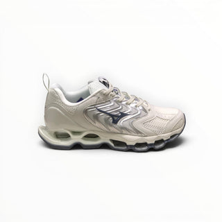 FWSports Shoes Mizuno Wave Prophecy 14S running shoe in white and grey with Infinity Wave plate and mesh upper.
