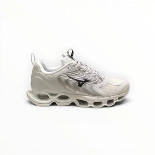 FWSports Shoes Mizuno Wave Prophecy 14S men's running shoe in triple white with Infinity Wave plate and mesh upper.