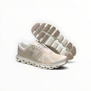 FWSports Shoes On Cloud 6 waterproof sneakers in off-white with two-tone mesh and durable rubber lugged outsoles.