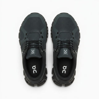 FWSports Shoes On Cloud 6 waterproof sneakers in dark green with a mesh upper and top-down view.