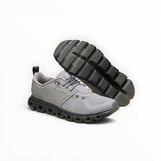 FWSports Shoes On Cloud 6 Waterproof sneakers in alloy gray with a durable lugged outsole and two-tone mesh upper.