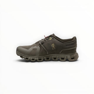 FWSports Shoes Womens On Cloud 6 Waterproof running shoe in black and gold with a durable mesh upper and lugged outsole.