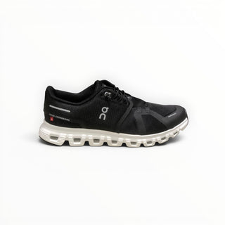 FWSports Shoes On Cloud 6 waterproof running shoes in black and white with cushioned sole and mesh upper