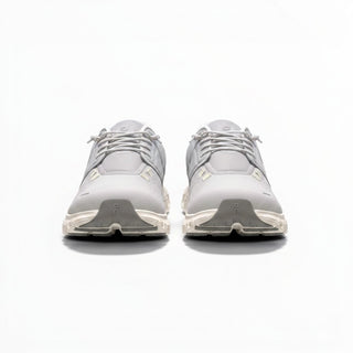 FWSports Shoes On Cloud 6 waterproof sneakers in glacier grey with two-tone mesh and cushioned rubber lug outsoles.