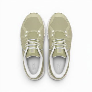 FWSports Shoes On Cloud 6 Waterproof sneakers in grass green with two-tone mesh and white laces, top-down view.