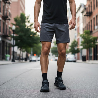 FWSports Shoes On Cloud 6 waterproof sneakers in green worn by a man standing on a city street.