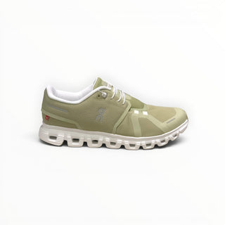 FWSports Shoes Mens On Cloud 6 Waterproof sneakers in grass green with white cushioned sole and mesh upper