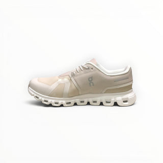 FWSports Shoes On Cloud 6 waterproof running shoes in off-white with two-tone mesh and cushioned rubber sole
