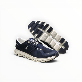 FWSports Shoes On Cloud 6 waterproof sneakers in blue and white with a cushioned sole and durable rubber tread