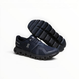 FWSports Shoes On Cloud 6 waterproof sneakers in black and deep blue with a rugged lugged outsole