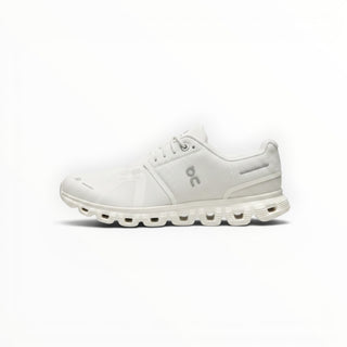 FWSports Shoes On Cloud 6 waterproof sneakers in white with a sleek mesh upper and cushioned rubber lug outsole