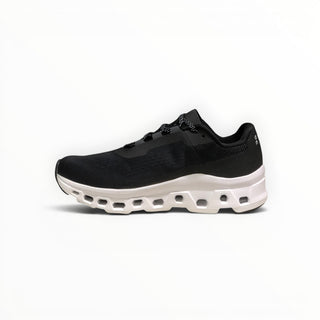 FWSports Shoes ON Cloudmonster men's running shoes in black and white with breathable mesh and thick CloudTec sole