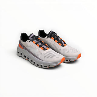 FWSports Shoes On Cloudmonster men's running shoes in gray and orange with breathable mesh and thick CloudTec cushioning