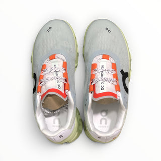 FWSports Shoes On Cloudmonster women's running shoes in macaron green with breathable mesh and orange accents