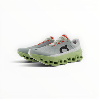 FWSports Shoes On Cloudmonster women's running shoes in macaron green with breathable mesh and cushioned CloudTec sole.
