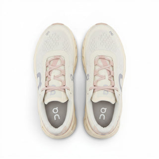 FWSports Shoes On Cloudmonster women's running shoes in moon gray with breathable mesh and cushioned CloudTec soles.