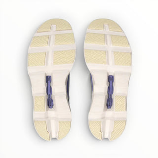 FWSports Shoes On Cloudmonster women's running shoes showing the cream and purple textured outsole and Speedboard plate