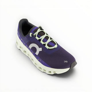 FWSports Shoes On Cloudmonster men's running shoes in Brazilian mold purple mesh with cushioned white CloudTec sole.