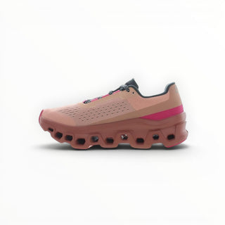 FWSports Shoes On Cloudmonster women's running shoe in rose pink with breathable mesh and thick CloudTec cushioning