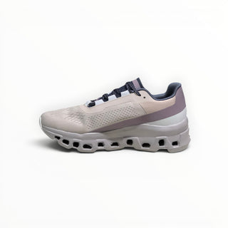 FWSports Shoes On Cloudmonster men's running shoes in gray, purple, and pearl white with breathable mesh and CloudTec