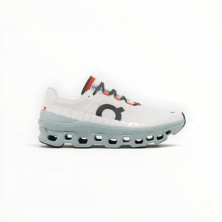 FWSports Shoes On Cloudmonster women's running shoe in white and wave blue with thick CloudTec cushioning