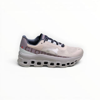 FWSports Shoes On Cloudmonster men's running shoes in gray, purple, and pearl white with breathable mesh and CloudTec sole