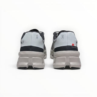 FWSports Shoes On Cloudmonster men's running shoes in cinder ash, featuring a thick cushioned sole and mesh upper.