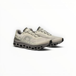 FWSports Shoes On Cloudmonster men's running shoes in ice white and alloy grey with breathable mesh and CloudTec cushioning